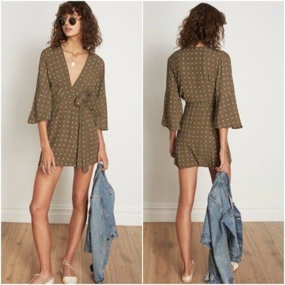 NEW Faithfull The Brand Stefano Corelli Wrap Dress Size 2 (XS) Greenish Brown - Picture 1 of 12